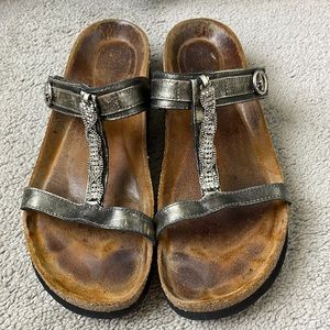 Naot Women’s Malibu Sandals Metal Leather Size 41